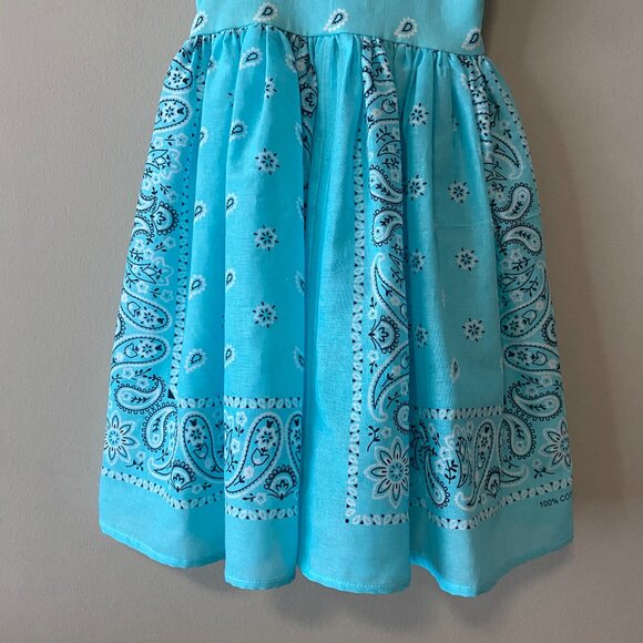 Handmade Children's 100% Cotton Blue Paisley Elastic Straps Dress - Picture 6 of 12
